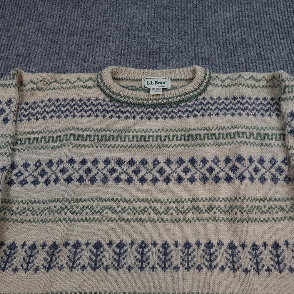 Vintage LL Bean Sweater Mens Large Linen Wool Fair Isle Crewneck Ireland - Picture 2 of 8
